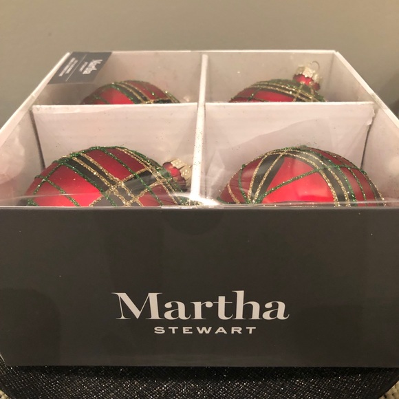 Martha Stewart Plaid Christmas Ornaments Box of 4 - Picture 4 of 6